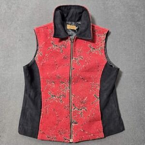 Tsunami Fleece Red Black Sherpa Zip Up Vest Aztec Western 90s VTG Medium